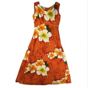 Royal Hawaiian Vintage Cotton Floral Maxi Hibiscus Dress in Orange. Sz. M or 14